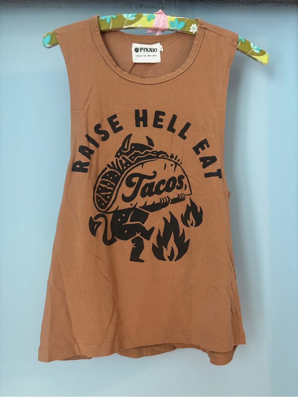 Pyknic Raise Hell Eat Tacos Rust Graphic Muscle Tank Top